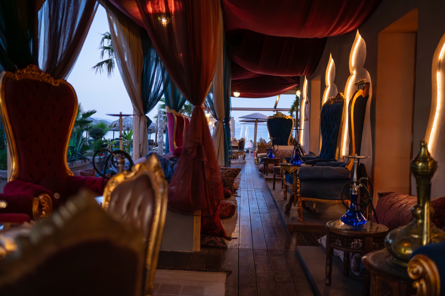 Decorative Harem lounge seating at evening